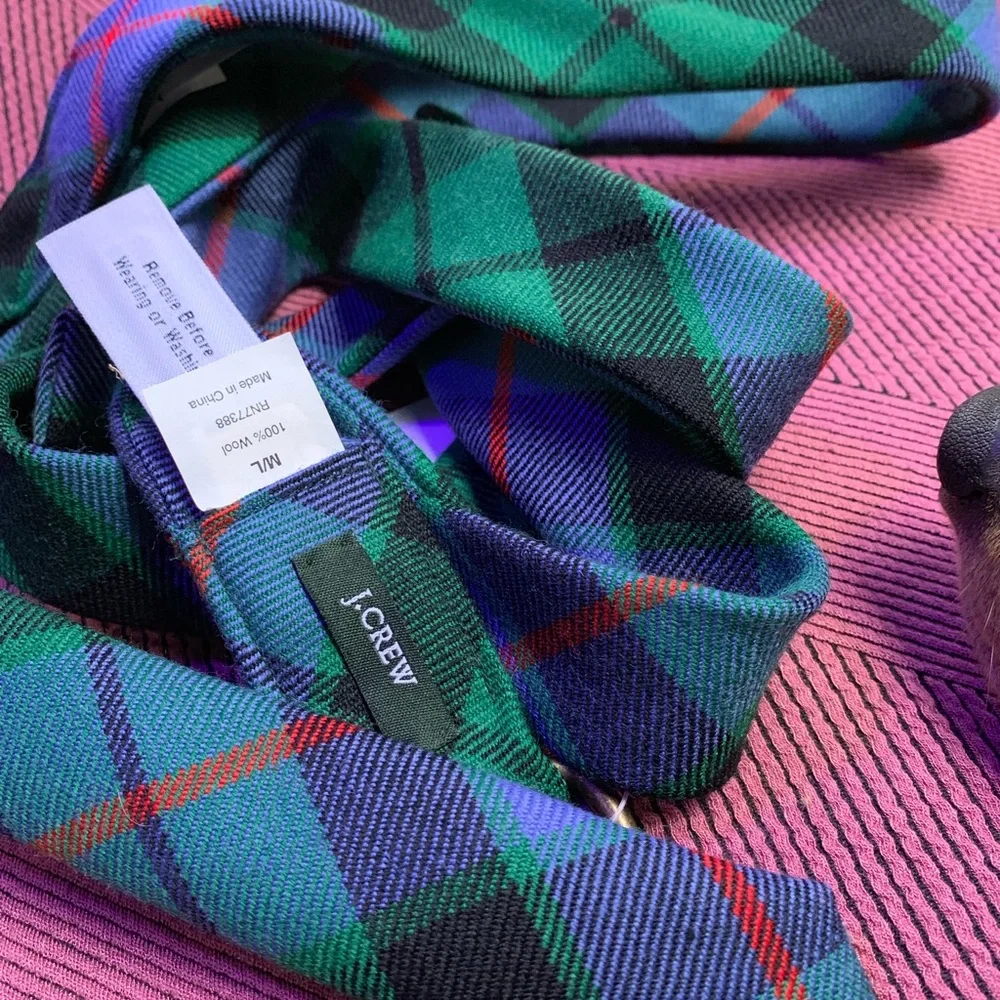 J CREW TARTAN PLAID BELT GREEN NAVY RED JADE M/L